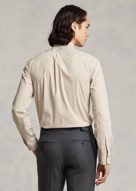 Men Ralph Lauren Slim Fit Striped Stretch Poplin Shirt 4DJ2893 Vintage Khaki/White