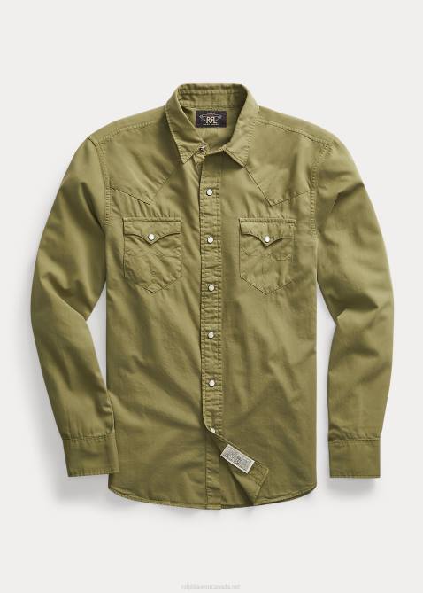 Men Ralph Lauren Slim Fit Twill Western Shirt 4DJ21742 Olive Drab