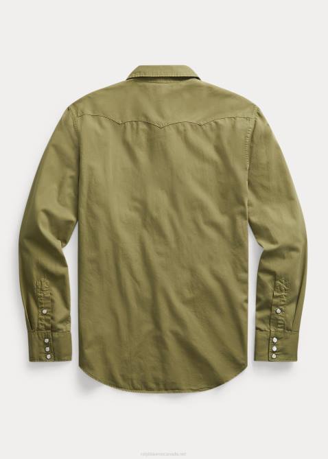 Men Ralph Lauren Slim Fit Twill Western Shirt 4DJ21742 Olive Drab