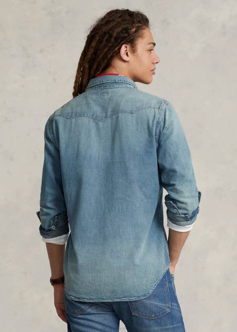 Men Ralph Lauren Slub Denim Western Shirt 4DJ28494 Rl Western
