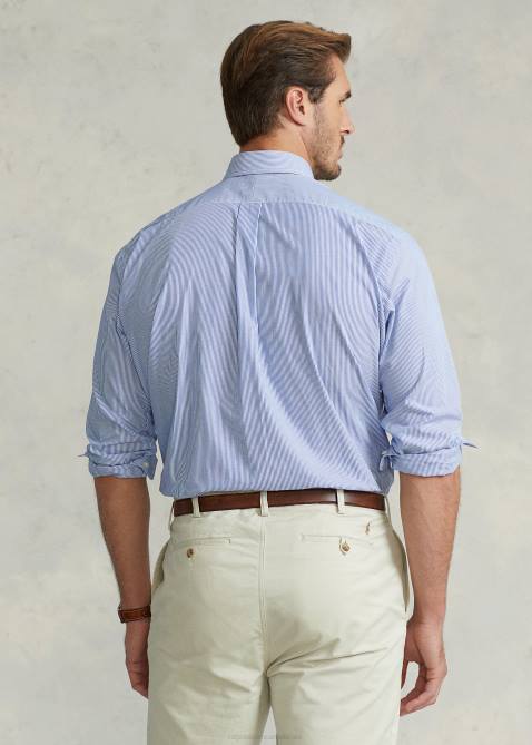 Men Ralph Lauren Stretch Poplin Shirt 4DJ21504 Blue/White Stripe