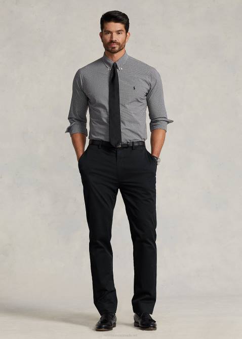 Men Ralph Lauren Stretch Poplin Shirt 4DJ21505 Black/White Check