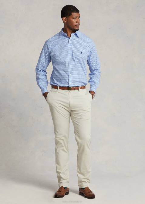 Men Ralph Lauren Stretch Poplin Shirt 4DJ21506 Blue/White Check