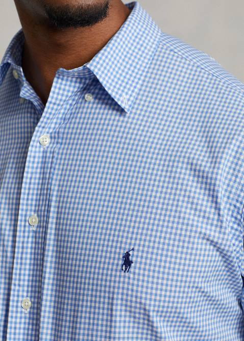 Men Ralph Lauren Stretch Poplin Shirt 4DJ21506 Blue/White Check