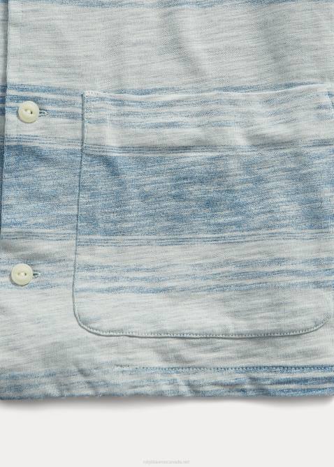 Men Ralph Lauren Striped Jersey Camp Shirt 4DJ21710 Indigo/Cream