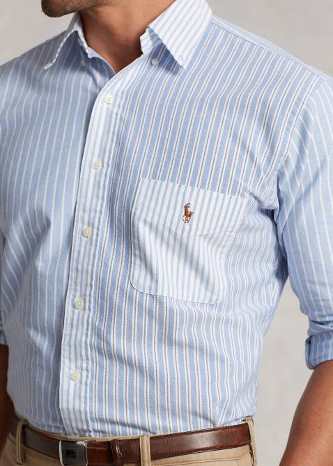 Men Ralph Lauren Striped Oxford Fun Shirt 4DJ21319 Blue Funshirt