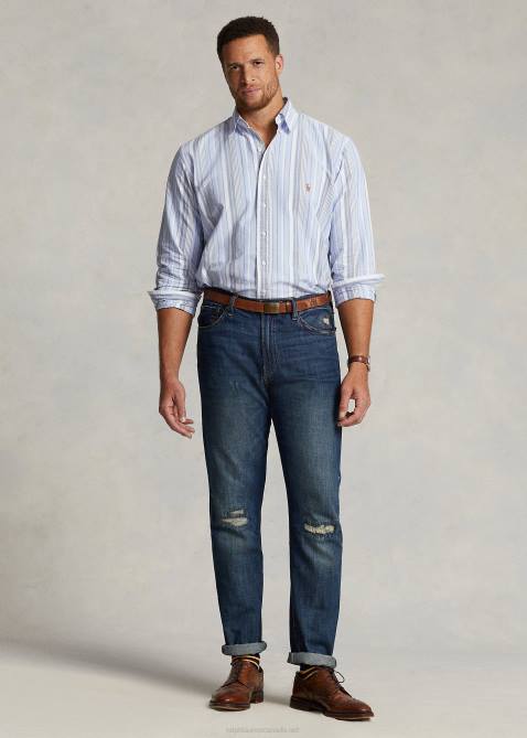 Men Ralph Lauren Striped Oxford Shirt 4DJ21570 5856 Blue Multi