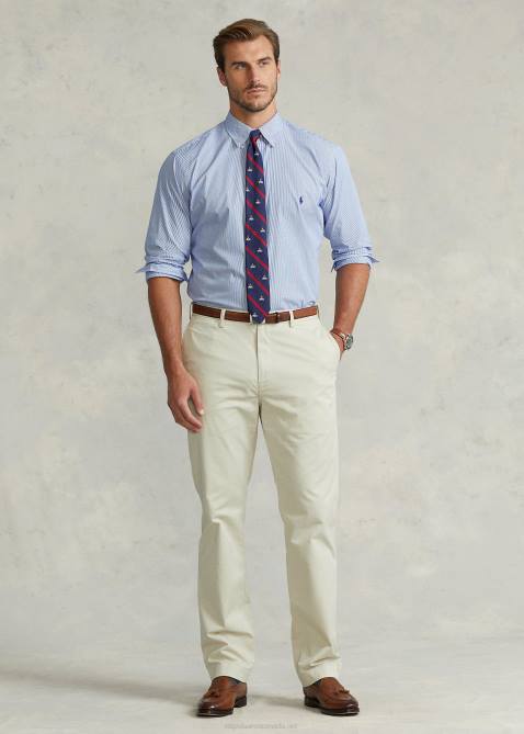 Men Ralph Lauren Striped Poplin Shirt 4DJ21680 Blue/White Hairline