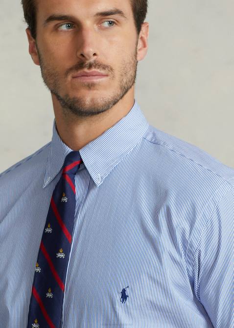 Men Ralph Lauren Striped Poplin Shirt 4DJ21680 Blue/White Hairline