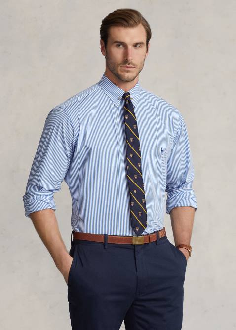 Men Ralph Lauren Striped Stretch Poplin Shirt 4DJ21627 4655h Light Blue/White