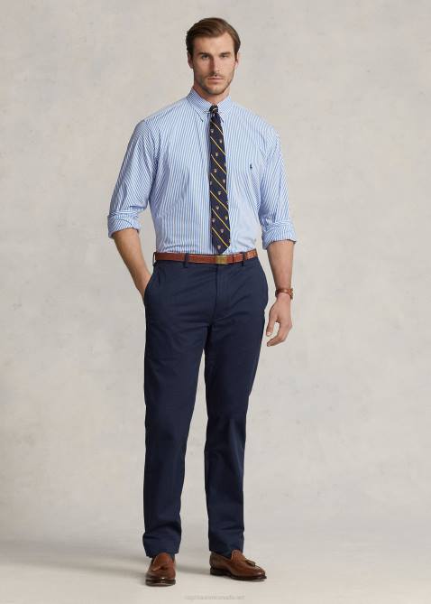 Men Ralph Lauren Striped Stretch Poplin Shirt 4DJ21627 4655h Light Blue/White