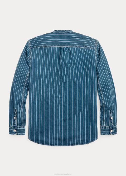 Men Ralph Lauren Striped Twill Workshirt 4DJ21767 Med Indigo