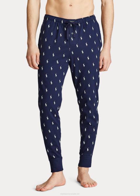 Men Ralph Lauren Allover Pony Cotton Sleep Jogger 4DJ2611 Cruise Navy/Nevis