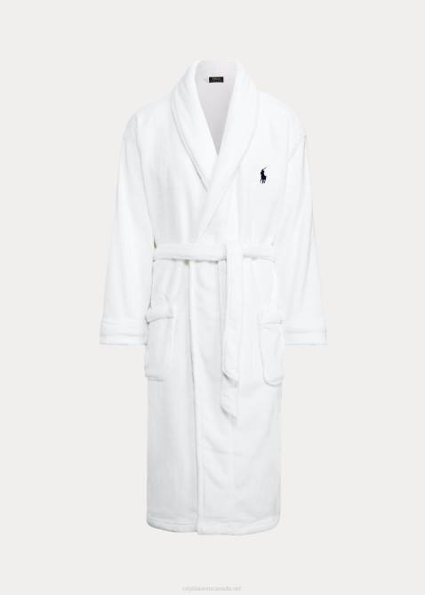 Men Ralph Lauren Big Pony Cotton Terry Robe 4DJ21559 White/Cruise Navy