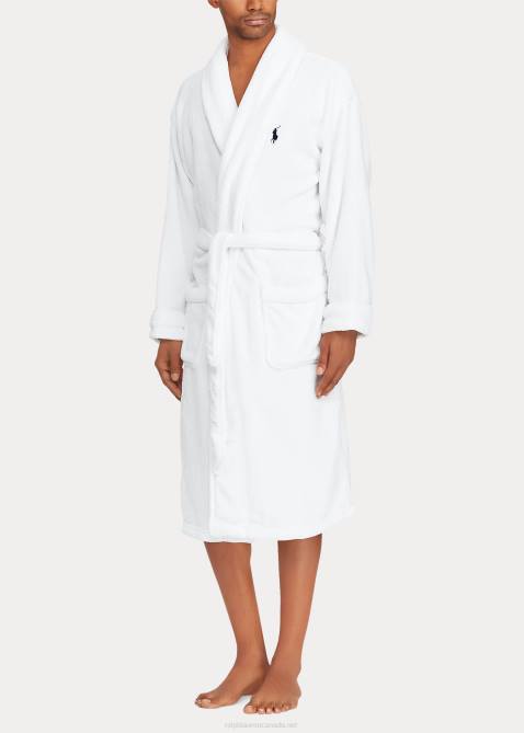 Men Ralph Lauren Big Pony Cotton Terry Robe 4DJ21559 White/Cruise Navy
