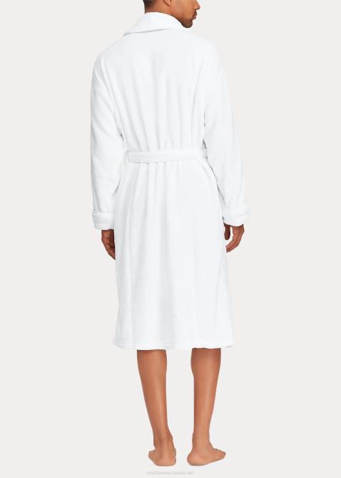 Men Ralph Lauren Big Pony Cotton Terry Robe 4DJ21559 White/Cruise Navy