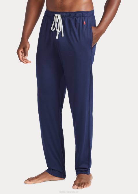 Men Ralph Lauren Cotton-Blend-Jersey Pajama Pant 4DJ2230 Navy/Andover Heather/Red