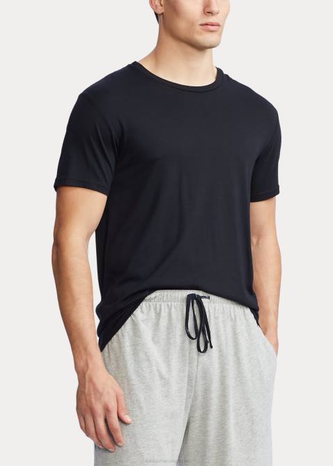 Men Ralph Lauren Cotton-Blend-Jersey Sleep Shirt 4DJ2231 Black/Andover Heather/Red