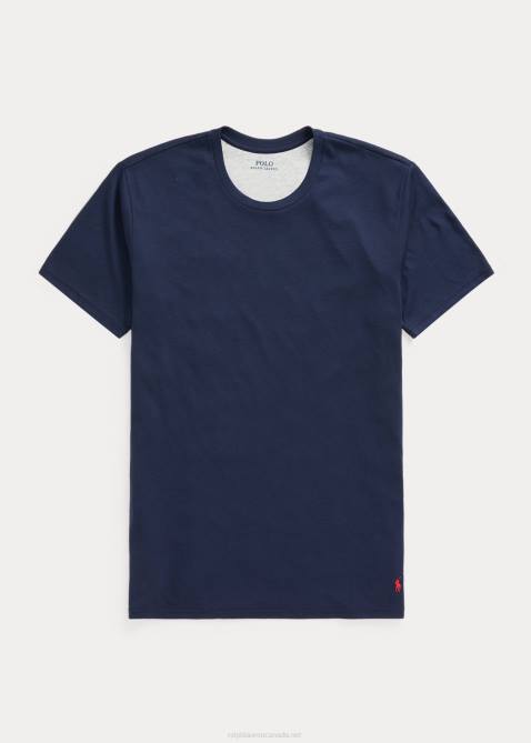 Men Ralph Lauren Cotton-Blend-Jersey Sleep Shirt 4DJ2232 Navy/Andover Heather/Red