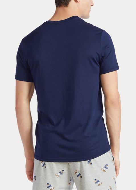 Men Ralph Lauren Cotton-Blend-Jersey Sleep Shirt 4DJ2232 Navy/Andover Heather/Red