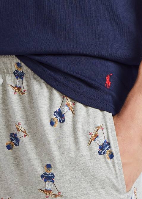 Men Ralph Lauren Cotton-Blend-Jersey Sleep Shirt 4DJ2232 Navy/Andover Heather/Red