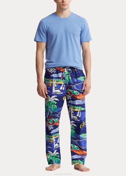 Men Ralph Lauren Knit Pique Sleep Shirt 4DJ28549 Harbor Island Blue/Navy