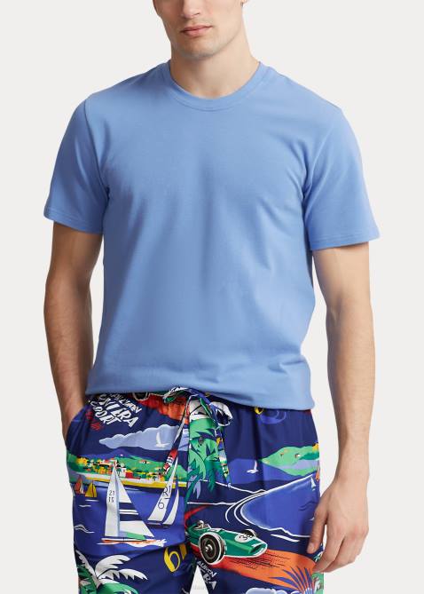Men Ralph Lauren Knit Pique Sleep Shirt 4DJ28549 Harbor Island Blue/Navy