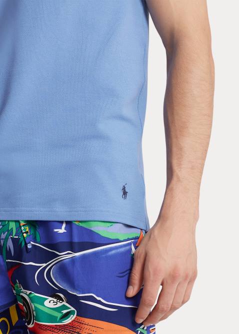 Men Ralph Lauren Knit Pique Sleep Shirt 4DJ28549 Harbor Island Blue/Navy