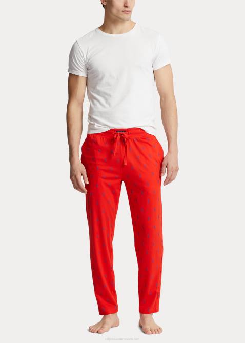 Men Ralph Lauren Signature Pony Jersey Pajama Pant 4DJ21052 Bright Poppy/Rugby Royal