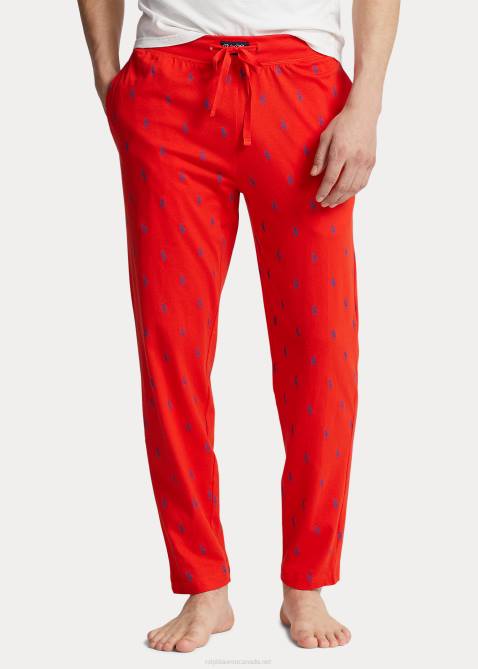 Men Ralph Lauren Signature Pony Jersey Pajama Pant 4DJ21052 Bright Poppy/Rugby Royal