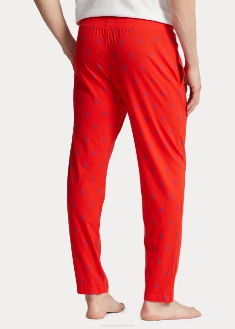 Men Ralph Lauren Signature Pony Jersey Pajama Pant 4DJ21052 Bright Poppy/Rugby Royal
