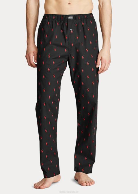 Men Ralph Lauren Signature Pony Pajama Pant 4DJ21671 RL Black/Rl2000 Red