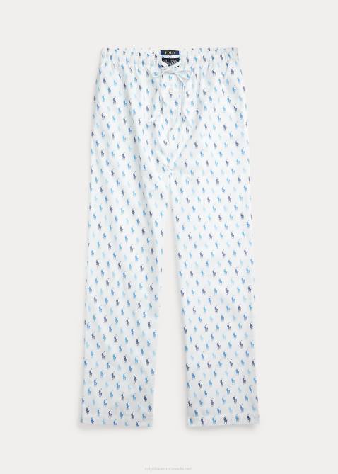 Men Ralph Lauren Signature Pony Pajama Pant 4DJ2632 White/Astor Blue Riviera
