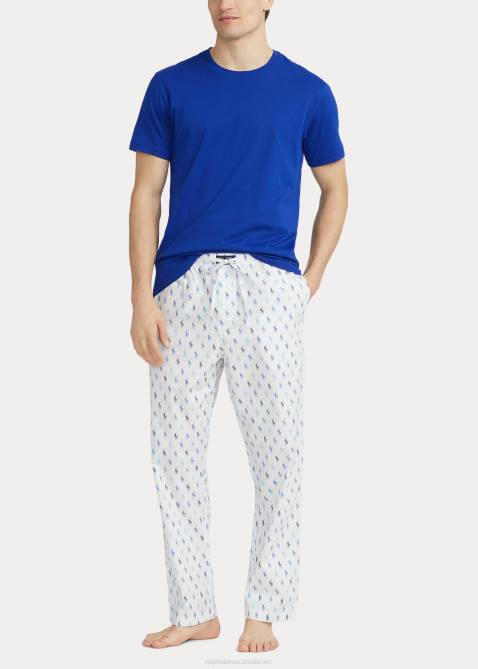 Men Ralph Lauren Signature Pony Pajama Pant 4DJ2632 White/Astor Blue Riviera