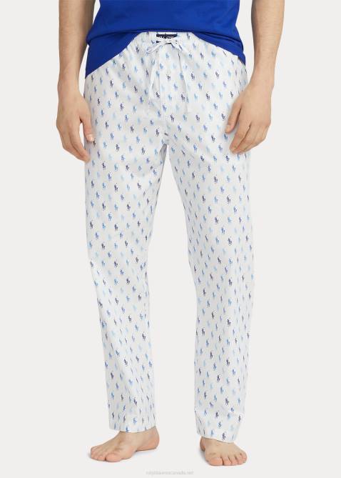 Men Ralph Lauren Signature Pony Pajama Pant 4DJ2632 White/Astor Blue Riviera