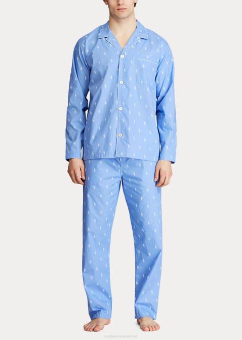 Men Ralph Lauren Signature Pony Pajama Shirt 4DJ21647 Beach Blue/White