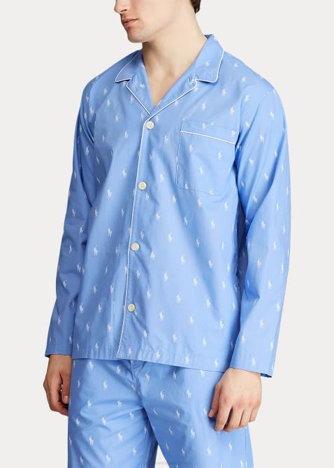 Men Ralph Lauren Signature Pony Pajama Shirt 4DJ21647 Beach Blue/White