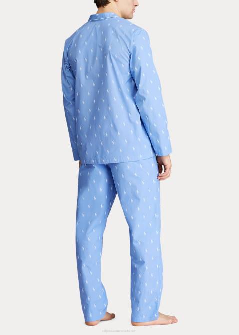 Men Ralph Lauren Signature Pony Pajama Shirt 4DJ21647 Beach Blue/White