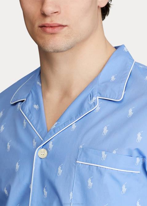 Men Ralph Lauren Signature Pony Pajama Shirt 4DJ21647 Beach Blue/White