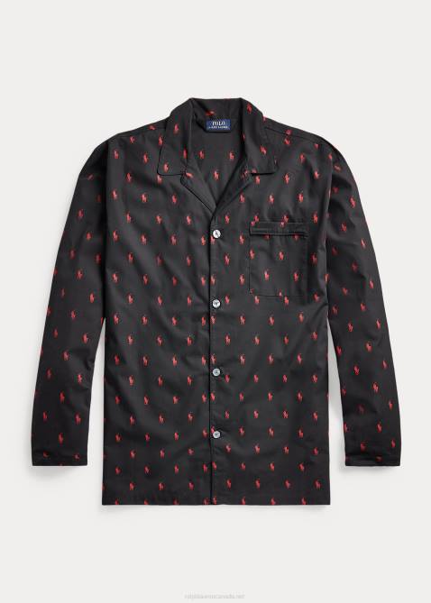 Men Ralph Lauren Signature Pony Pajama Shirt 4DJ21648 RL Black/Rl2000 Red
