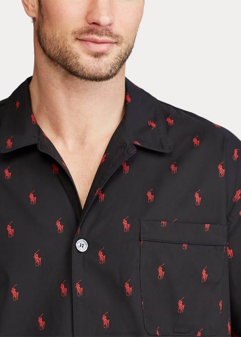 Men Ralph Lauren Signature Pony Pajama Shirt 4DJ21648 RL Black/Rl2000 Red