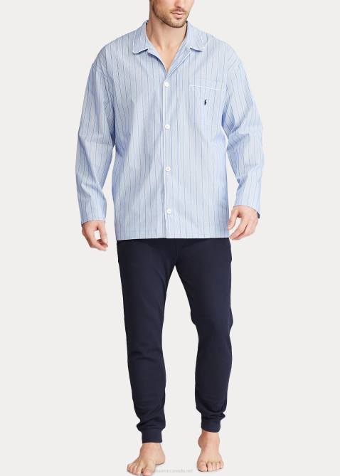 Men Ralph Lauren Striped Cotton Pajama Shirt 4DJ21651 Andrew Stripe/Cruise Navy