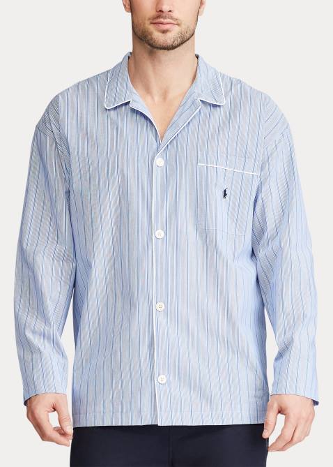Men Ralph Lauren Striped Cotton Pajama Shirt 4DJ21651 Andrew Stripe/Cruise Navy
