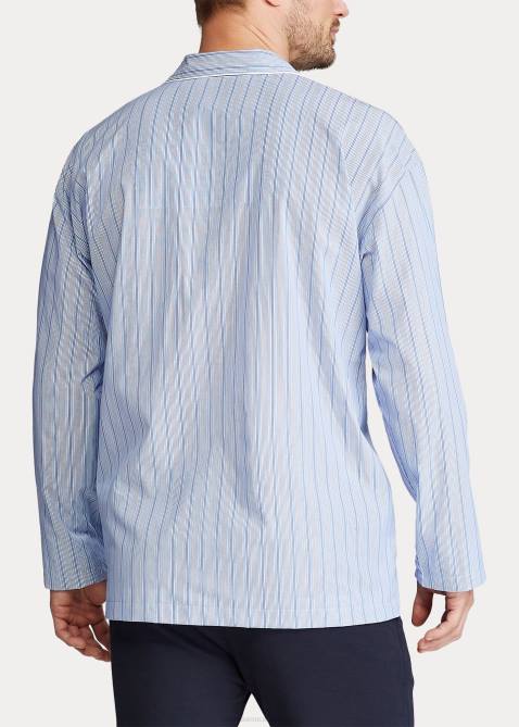 Men Ralph Lauren Striped Cotton Pajama Shirt 4DJ21651 Andrew Stripe/Cruise Navy