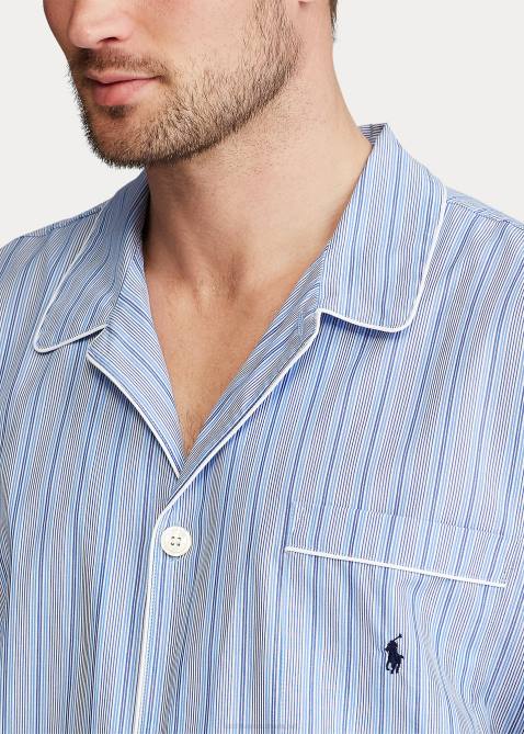 Men Ralph Lauren Striped Cotton Pajama Shirt 4DJ21651 Andrew Stripe/Cruise Navy
