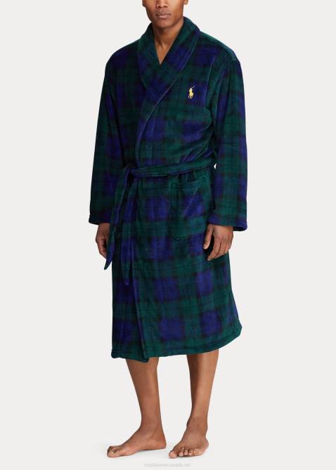 Men Ralph Lauren Tartan Plush Microfiber Robe 4DJ21158 Blackwatch Plaid