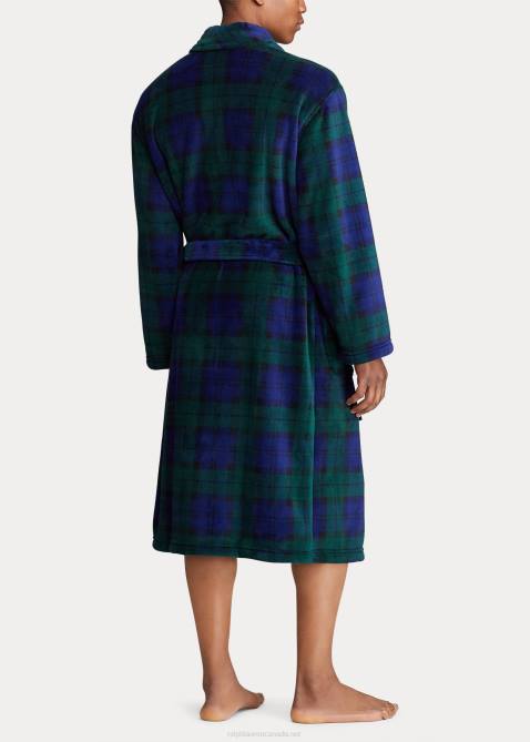 Men Ralph Lauren Tartan Plush Microfiber Robe 4DJ21158 Blackwatch Plaid