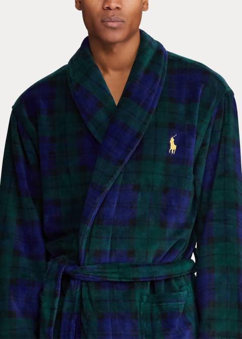 Men Ralph Lauren Tartan Plush Microfiber Robe 4DJ21158 Blackwatch Plaid