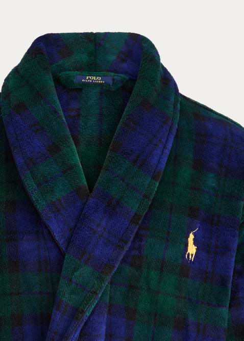 Men Ralph Lauren Tartan Plush Microfiber Robe 4DJ21158 Blackwatch Plaid