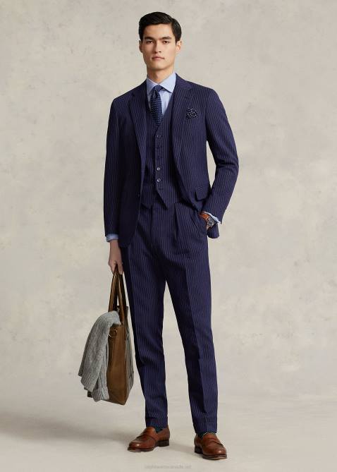 Men Ralph Lauren Polo Pinstripe Dobby 3-Piece Suit 4DJ21226 Navy/Cream